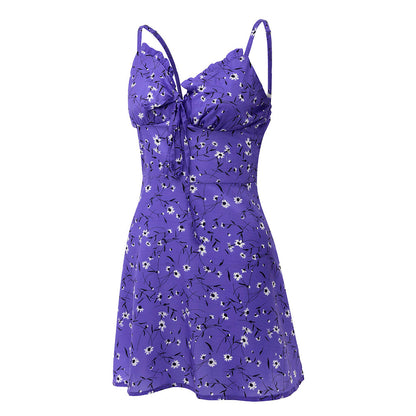 Sexy Sheath Floral Print Suspender Dresses For Women's Ladies Thin Straped Boycon off Shoulder Mini Dress Casual Daily Wear