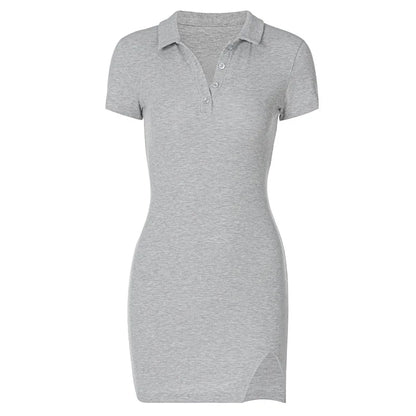 Short Sleeve Slit Sexy Mini Dress Summer Women Fashion Streetwear Outfits Cute Solid Party Clothing