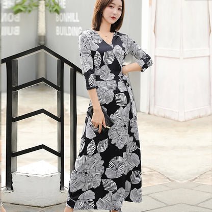 FANIECES Summer Wrap Dresses Women Sexy V Neck Split Maxi Dress Print Female Casual Beachwear Lace Up Party Vestidos Robe платье