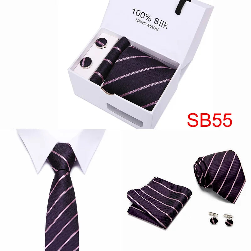 2023 100% Silk Jacquard Necktie White Geometric Tie Hanky Cufflink Set Ties For Men Gravatas Business Wedding Party Wholesale