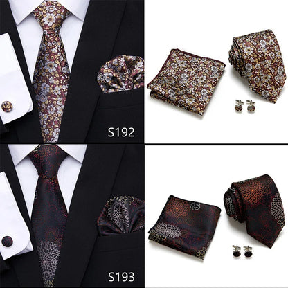 Hot Sale Holiday Gift Tie Pocket Squares Cufflink Set Necktie Dot Man Dark Grey Wedding Accessories Performance