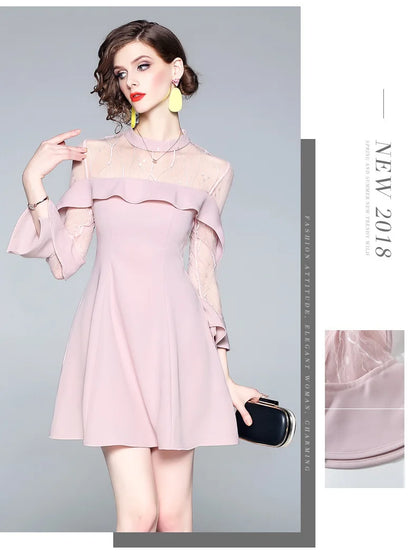 Spring and summer 2023 new women's mesh splicing Ruffle Dress celebrity perspective sheath dresses butterfly sleeve cloth