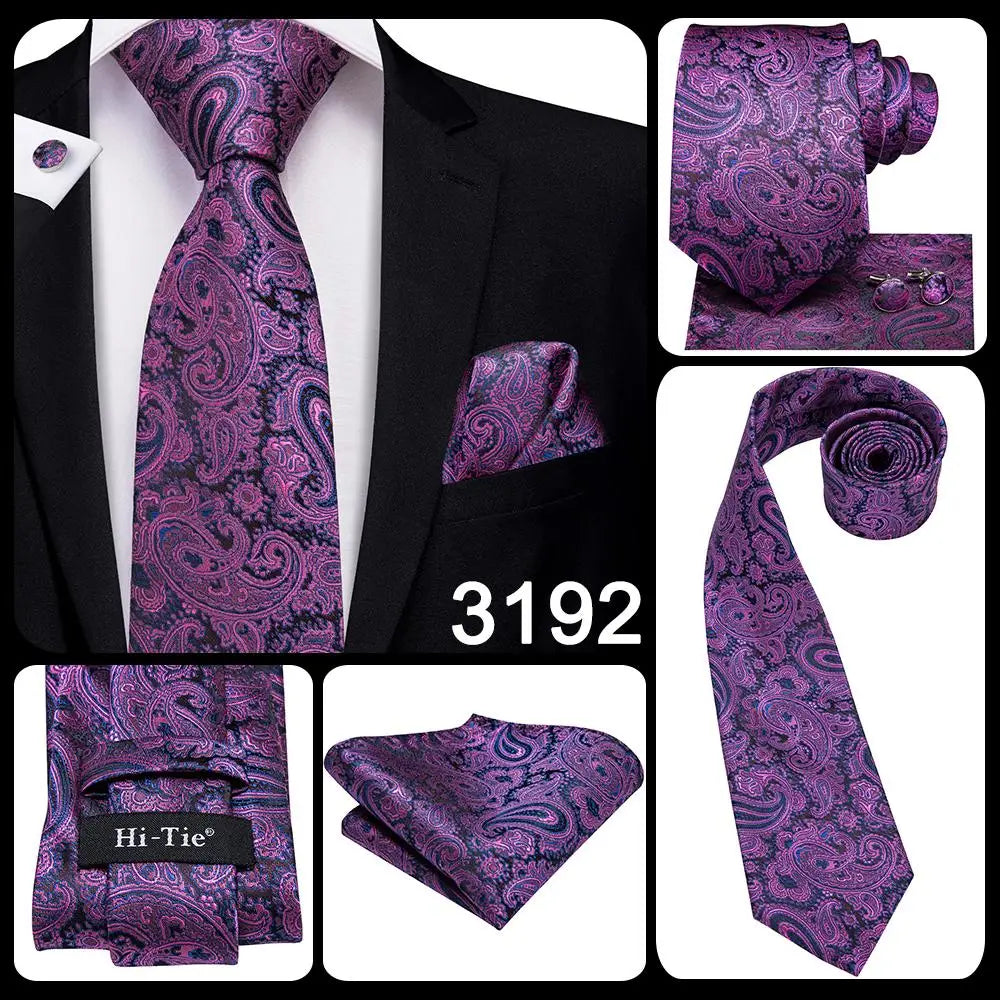 Hi-Tie Light Purple Solid Silk Wedding Tie For Men Quality Hanky Cufflink Gift Necktie Set Fashion Novelty Designer Dropshipping