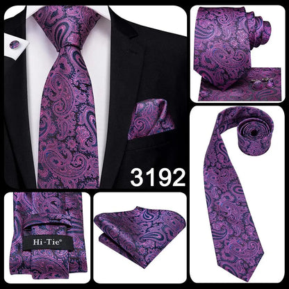 Hi-Tie Light Purple Solid Silk Wedding Tie For Men Quality Hanky Cufflink Gift Necktie Set Fashion Novelty Designer Dropshipping