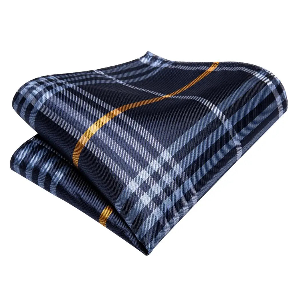 Hi-Tie Designer Silk Wedding Tie For Men Blue White Plaid Handky Cufflink Set Fashion Necktie For Men Business Party Wholesale
