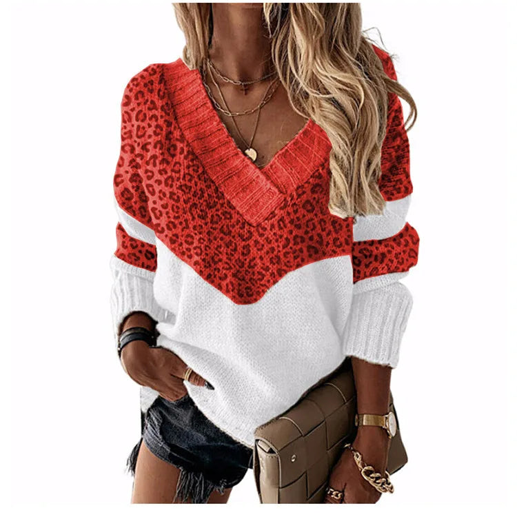 Pullovers Women Sweaters New long-sleeved 2021 Autumn Winters V Collar Loose Color Matching Sweaters Women Fashion OLN6057