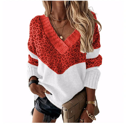 Pullovers Women Sweaters New long-sleeved 2021 Autumn Winters V Collar Loose Color Matching Sweaters Women Fashion OLN6057