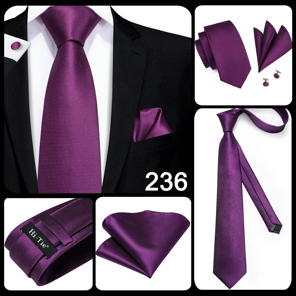 Hi-Tie Light Purple Solid Silk Wedding Tie For Men Quality Hanky Cufflink Gift Necktie Set Fashion Novelty Designer Dropshipping
