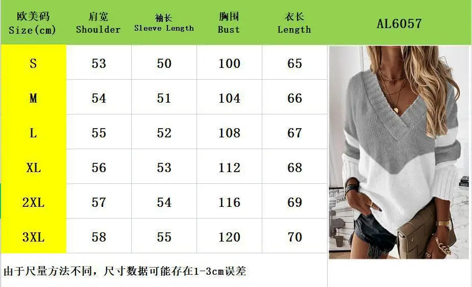 Pullovers Women Sweaters New long-sleeved 2021 Autumn Winters V Collar Loose Color Matching Sweaters Women Fashion OLN6057
