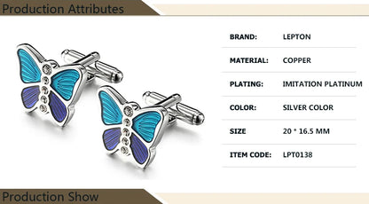 Mens high quality crystal cuff links wedding groom gifts for Free shipping blue butterfly Cufflinks  Man shirt cuffs cufflink