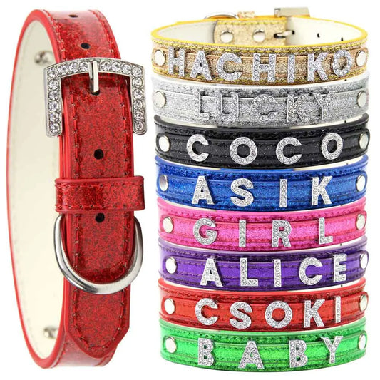 Personalized Dog Collar Bling Rhinestone DIY Names Puppy Cat Leather Collars Small Large Dog Necklace Free Name Pet Accessories