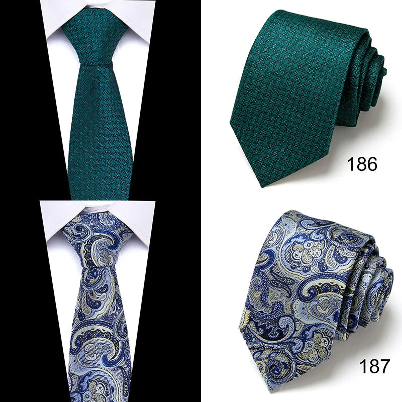 Brand 100% Silk New Men's Tie 7.5cm Blue Necktie Green & Orange Silk Gravatas For Men Paisley Floral Fit Wedding Workplace Slim