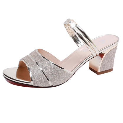 2024 New fashion Women's sandals Word Buckle  High Heels Summer New Fish Mouth Sexy Sandals Women's Shoes Gold