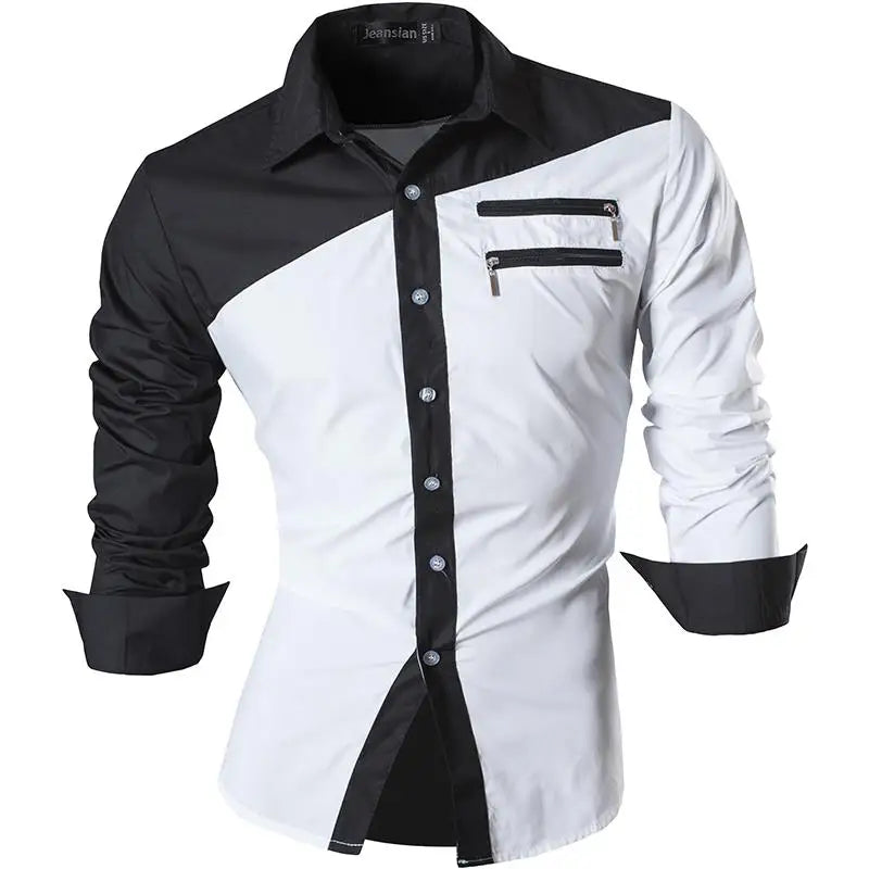 Jeansian Men's Casual Dress Shirts Fashion Desinger Stylish Long Sleeve K371 Black2