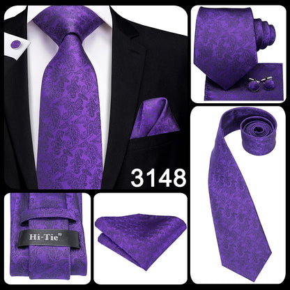 Hi-Tie Light Purple Solid Silk Wedding Tie For Men Quality Hanky Cufflink Gift Necktie Set Fashion Novelty Designer Dropshipping