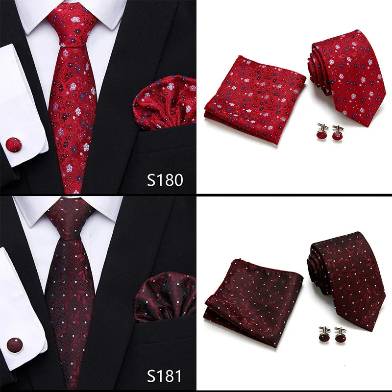 Hot Sale Holiday Gift Tie Pocket Squares Cufflink Set Necktie Dot Man Dark Grey Wedding Accessories Performance
