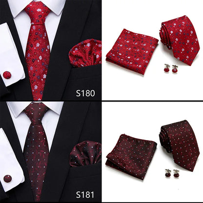 Hot Sale Holiday Gift Tie Pocket Squares Cufflink Set Necktie Dot Man Dark Grey Wedding Accessories Performance
