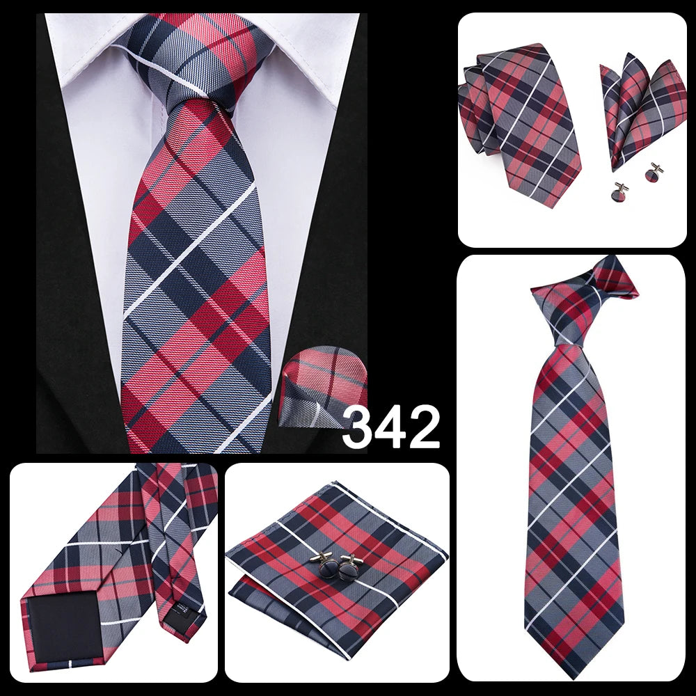 Hi-Tie Designer Silk Wedding Tie For Men Blue White Plaid Handky Cufflink Set Fashion Necktie For Men Business Party Wholesale