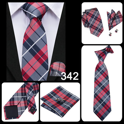 Hi-Tie Designer Silk Wedding Tie For Men Blue White Plaid Handky Cufflink Set Fashion Necktie For Men Business Party Wholesale