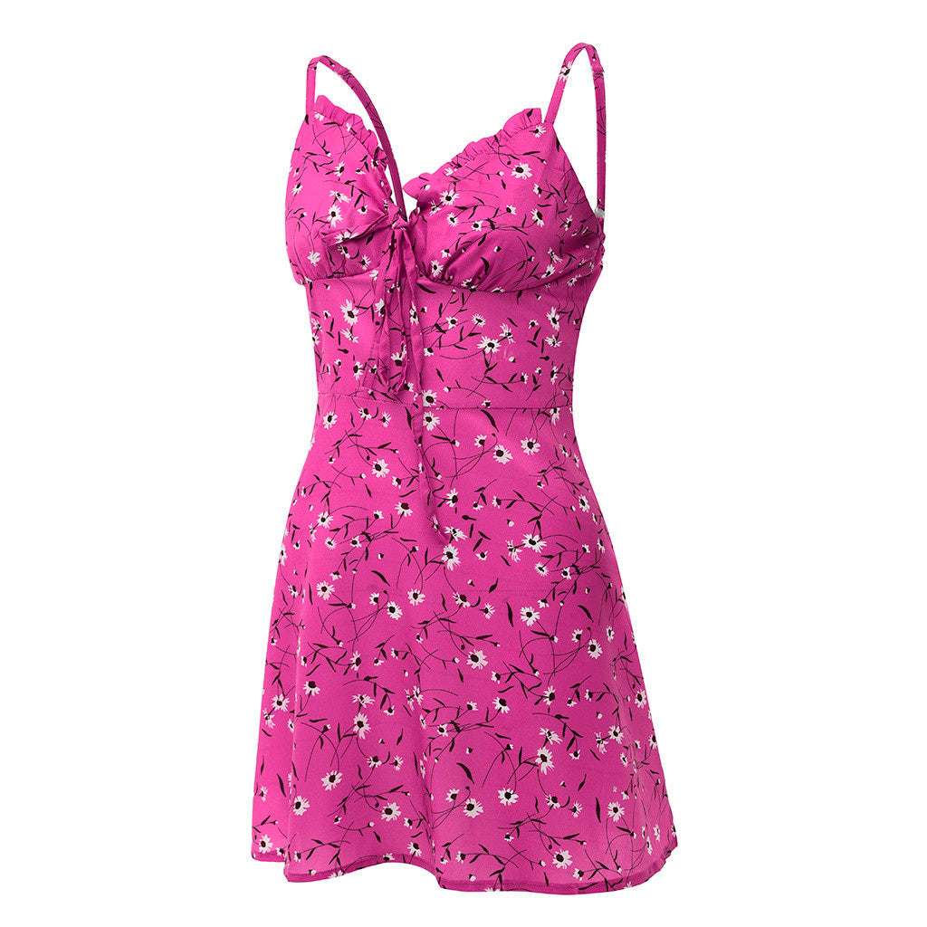 Sexy Sheath Floral Print Suspender Dresses For Women's Ladies Thin Straped Boycon off Shoulder Mini Dress Casual Daily Wear