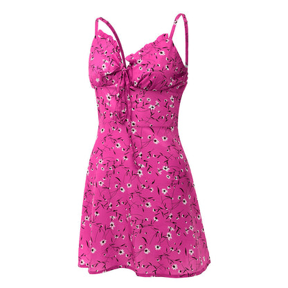 Sexy Sheath Floral Print Suspender Dresses For Women's Ladies Thin Straped Boycon off Shoulder Mini Dress Casual Daily Wear