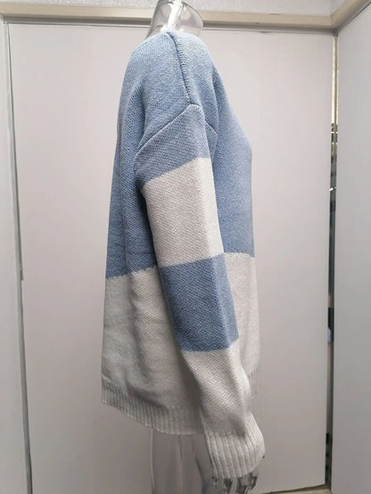 Pullovers Women Sweaters New long-sleeved 2021 Autumn Winters V Collar Loose Color Matching Sweaters Women Fashion OLN6057