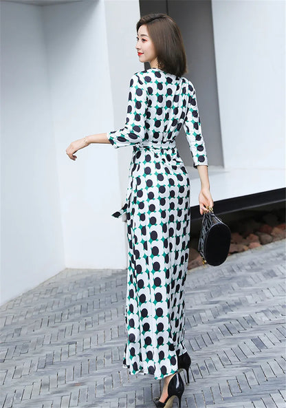 FANIECES Summer Wrap Dresses Women Sexy V Neck Split Maxi Dress Print Female Casual Beachwear Lace Up Party Vestidos Robe платье
