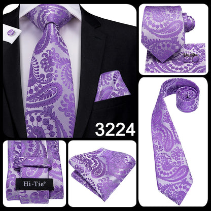Hi-Tie Light Purple Solid Silk Wedding Tie For Men Quality Hanky Cufflink Gift Necktie Set Fashion Novelty Designer Dropshipping