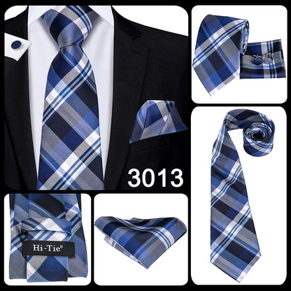 Hi-Tie Light Blue Solid Silk Wedding Nicktie For Men Hanky Cufflink Gift Men Tie Set Business Party Dropshipping Novelty Design