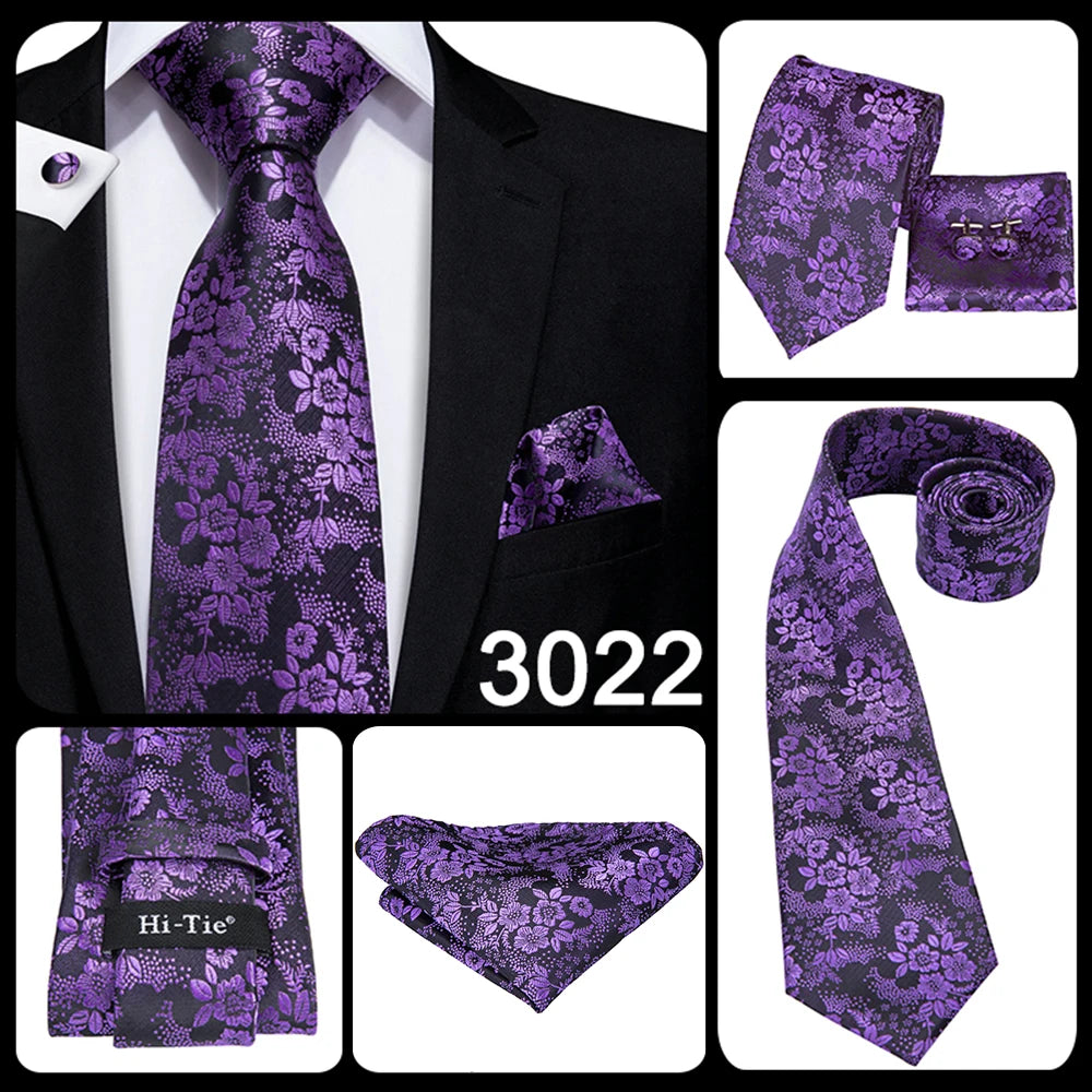 Hi-Tie Light Purple Solid Silk Wedding Tie For Men Quality Hanky Cufflink Gift Necktie Set Fashion Novelty Designer Dropshipping