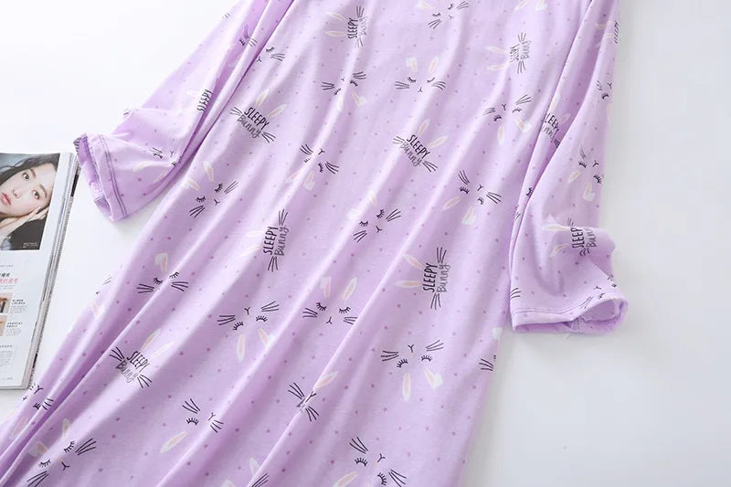Spring Summer Women Casual Night Dress 100% Cotton Nightgown Female Lounge Long Sleepshirt Plus Size Dresses Vestidos feminino