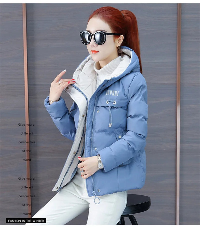 winter jacket women 2024 new Casual Parka Hooded Thick Down Cotton Padded Parka Female Jacket Short Coat Slim Warm Outwear