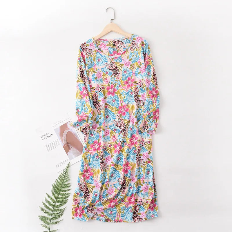 Spring Summer Women Casual Night Dress 100% Cotton Nightgown Female Lounge Long Sleepshirt Plus Size Dresses Vestidos feminino