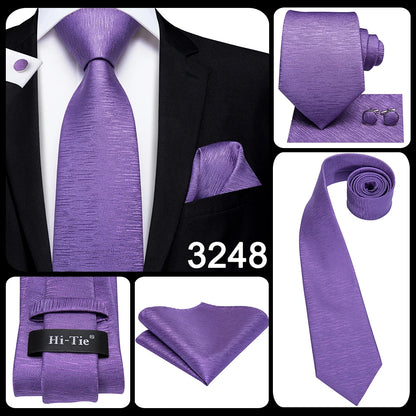 Hi-Tie Light Purple Solid Silk Wedding Tie For Men Quality Hanky Cufflink Gift Necktie Set Fashion Novelty Designer Dropshipping
