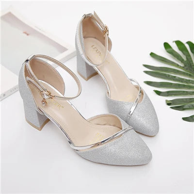 Cresfimix bridal sexy wedding party square heel pumps for ladies women fashion golden high heel shoes silver high heels a5574