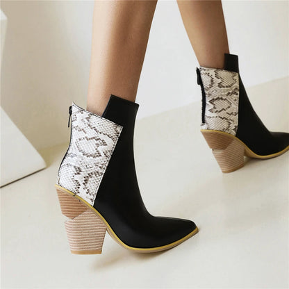 2024 Autumn Women Boots Pu Leather Wedge High Heel Ankle Boots Winter Cowboy Boots Fashion Western Boots Woman Denim Shoes Brown