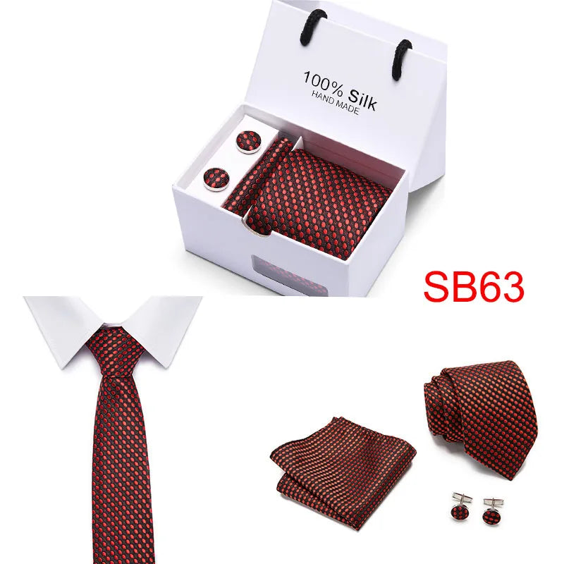 2023 100% Silk Jacquard Necktie White Geometric Tie Hanky Cufflink Set Ties For Men Gravatas Business Wedding Party Wholesale