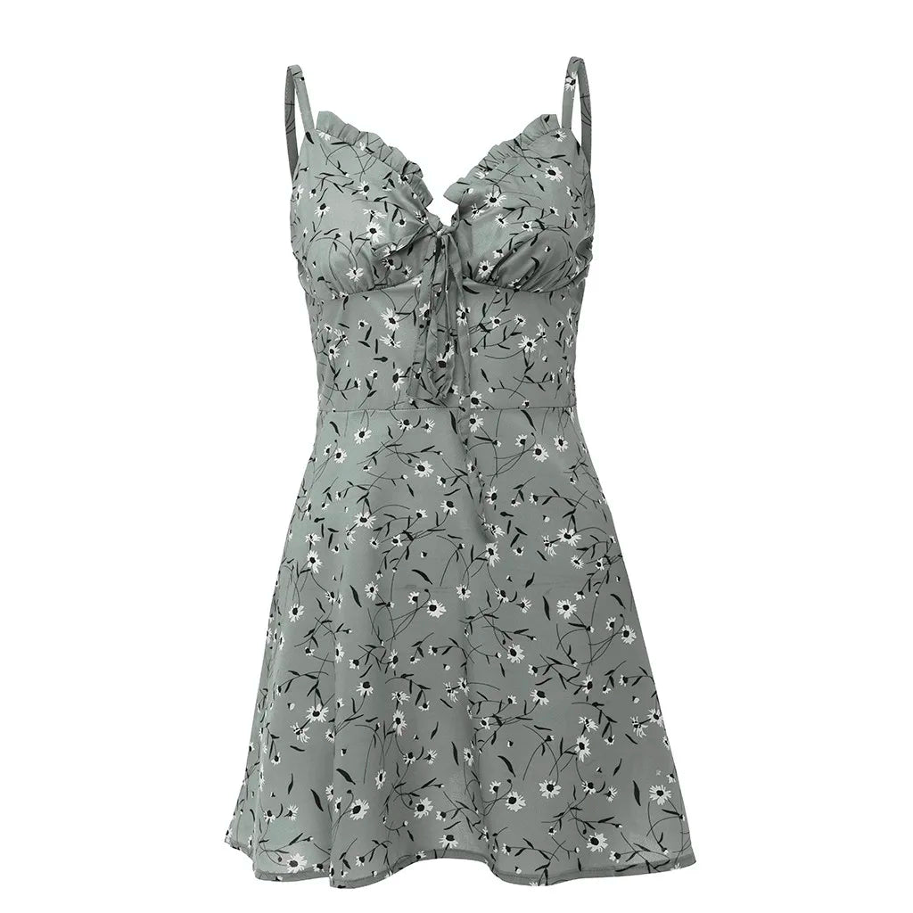 Sexy Sheath Floral Print Suspender Dresses For Women's Ladies Thin Straped Boycon off Shoulder Mini Dress Casual Daily Wear