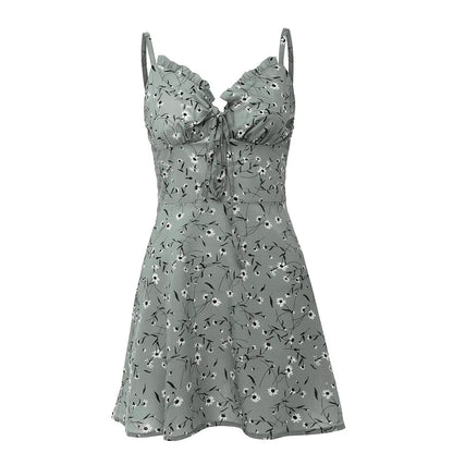 Sexy Sheath Floral Print Suspender Dresses For Women's Ladies Thin Straped Boycon off Shoulder Mini Dress Casual Daily Wear
