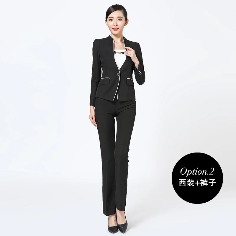 Naviu New Winter Two Pieces Set Slim Work Wear Women Fashion Formal Blazer and Trousers Office Business Suit