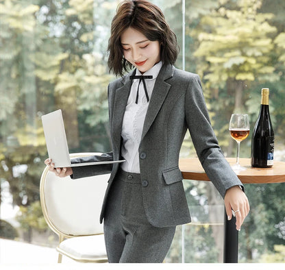 NAVIU New Fashion 2 Pieces Set Women Pant Suit Slim Work Wear Office Ladies Long Sleeve Blazer and Trousers Outfits