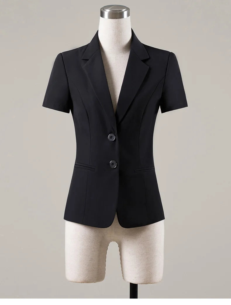 Naviu New Fashion Women Formal Suits Business Temperament Short Sleeve Slim Blazer and Trousers Office Ladies Work Wear
