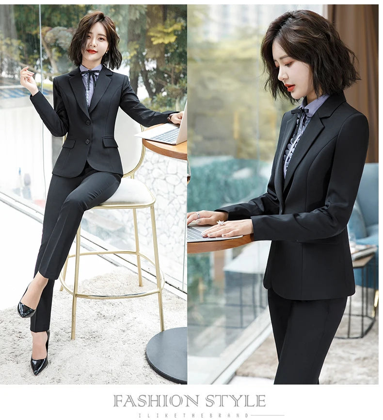 NAVIU New Fashion 2 Pieces Set Women Pant Suit Slim Work Wear Office Ladies Long Sleeve Blazer and Trousers Outfits