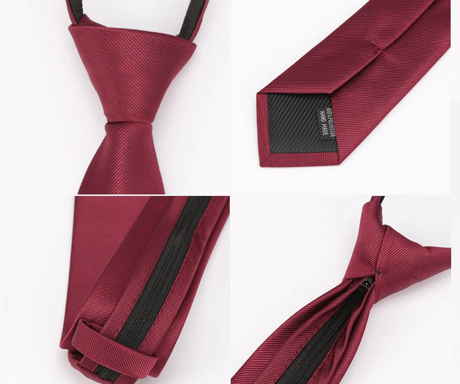 Men Necktie Zipper Lazy Tie Fashion Solid 6cm Ties Business for Man Gravatas Handkerchief Bowtie Mens Wedding Shirt Accessories