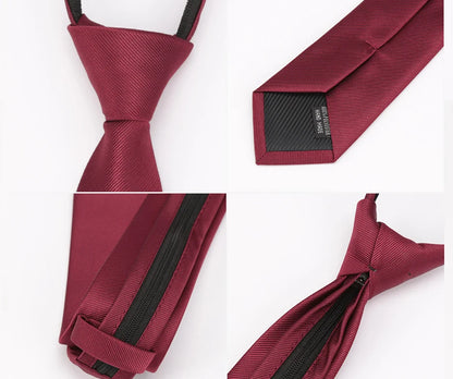 Men Necktie Zipper Lazy Tie Fashion Solid 6cm Ties Business for Man Gravatas Handkerchief Bowtie Mens Wedding Shirt Accessories