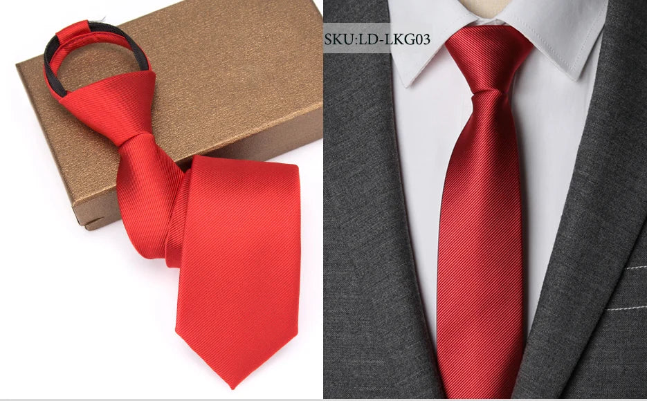 Men Necktie Zipper Lazy Tie Fashion Solid 6cm Ties Business for Man Gravatas Handkerchief Bowtie Mens Wedding Shirt Accessories
