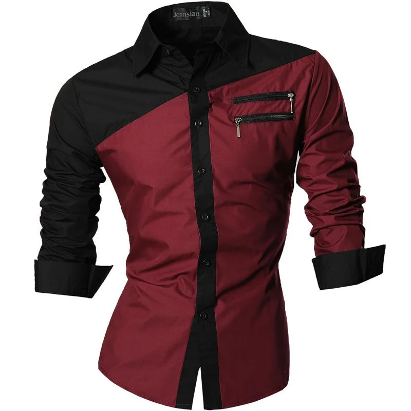 Jeansian Men's Casual Dress Shirts Fashion Desinger Stylish Long Sleeve K371 Black2