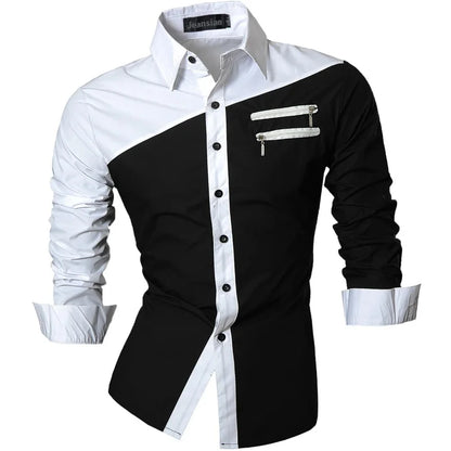 Jeansian Men's Casual Dress Shirts Fashion Desinger Stylish Long Sleeve K371 Black2