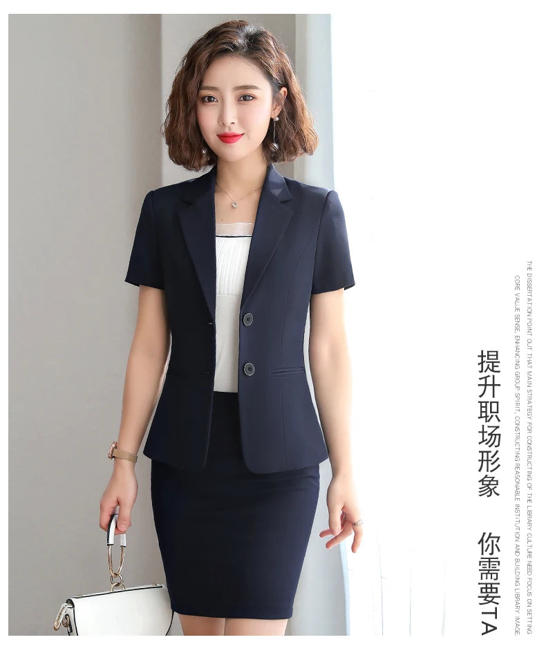 Naviu New Fashion Women Formal Suits Business Temperament Short Sleeve Slim Blazer and Trousers Office Ladies Work Wear