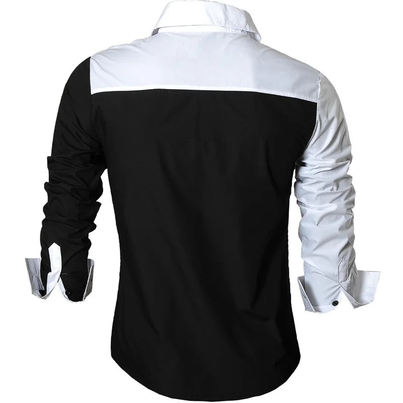 Jeansian Men's Casual Dress Shirts Fashion Desinger Stylish Long Sleeve K371 Black2